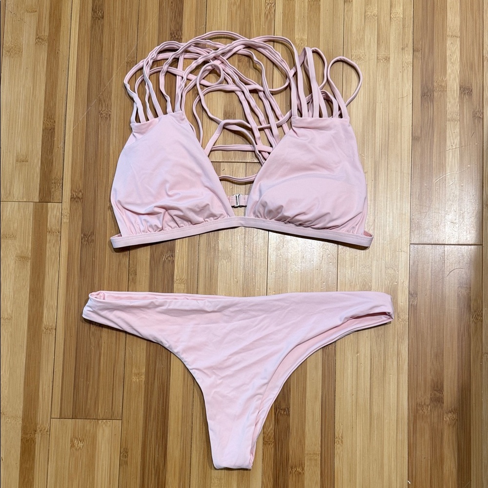Pink Strappy Bikini Set